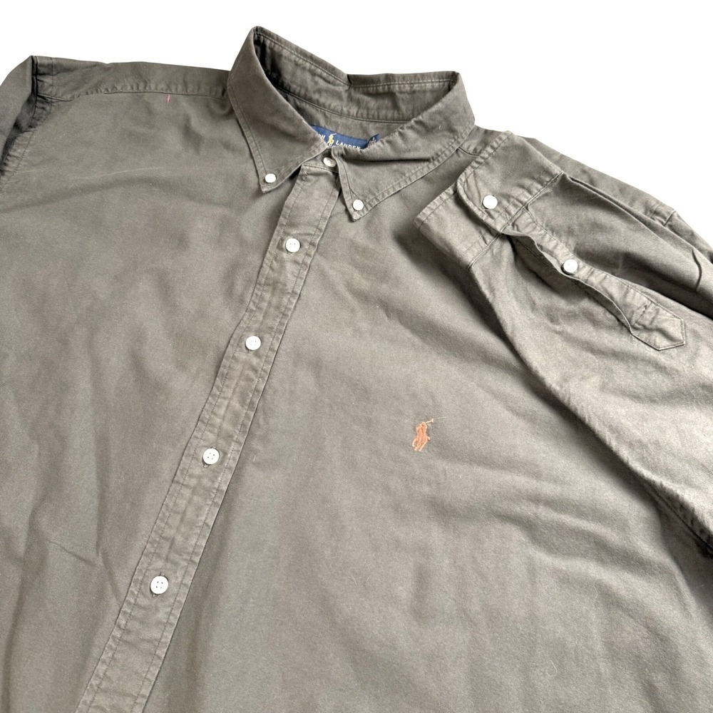 Ralph Lauren Button Down Shirt Mens 3XB Olive Green Cotton Twill Long Sleeve